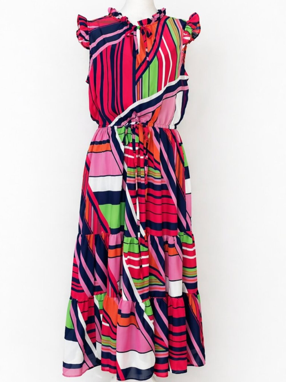 Sleeveless Colorblock Geometric Midi Dress Size 8 Art Deco Inspired Summer